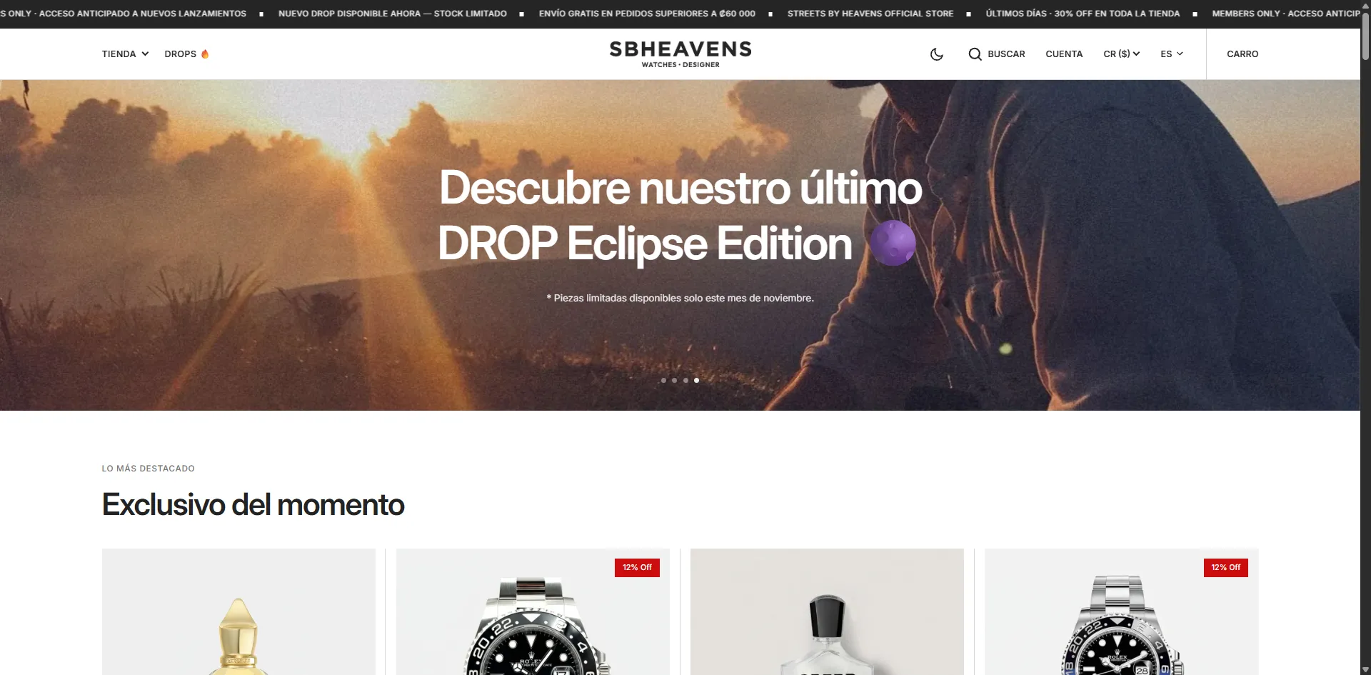 Tienda en línea de SB Heavens con la colección exclusiva del momento.